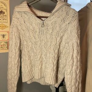 Sincerley Jules Cream Cropped Zip Sweater